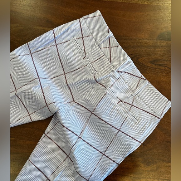 New York & Company stretch pants. Size 2 in lavender plaid with maroon accent. - Picture 3 of 8